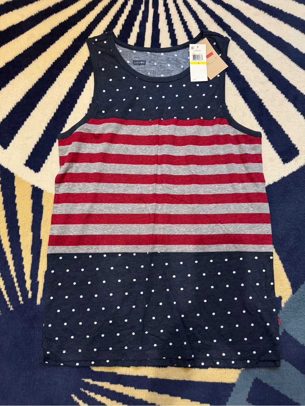 Levi's Mens Red, Gray & Navy Stripe and Polka Dot Tank